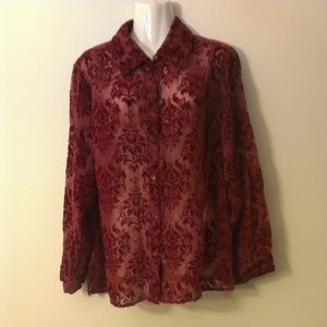 Norton McNaughton Red Sheer Floral Top 2X Plus
